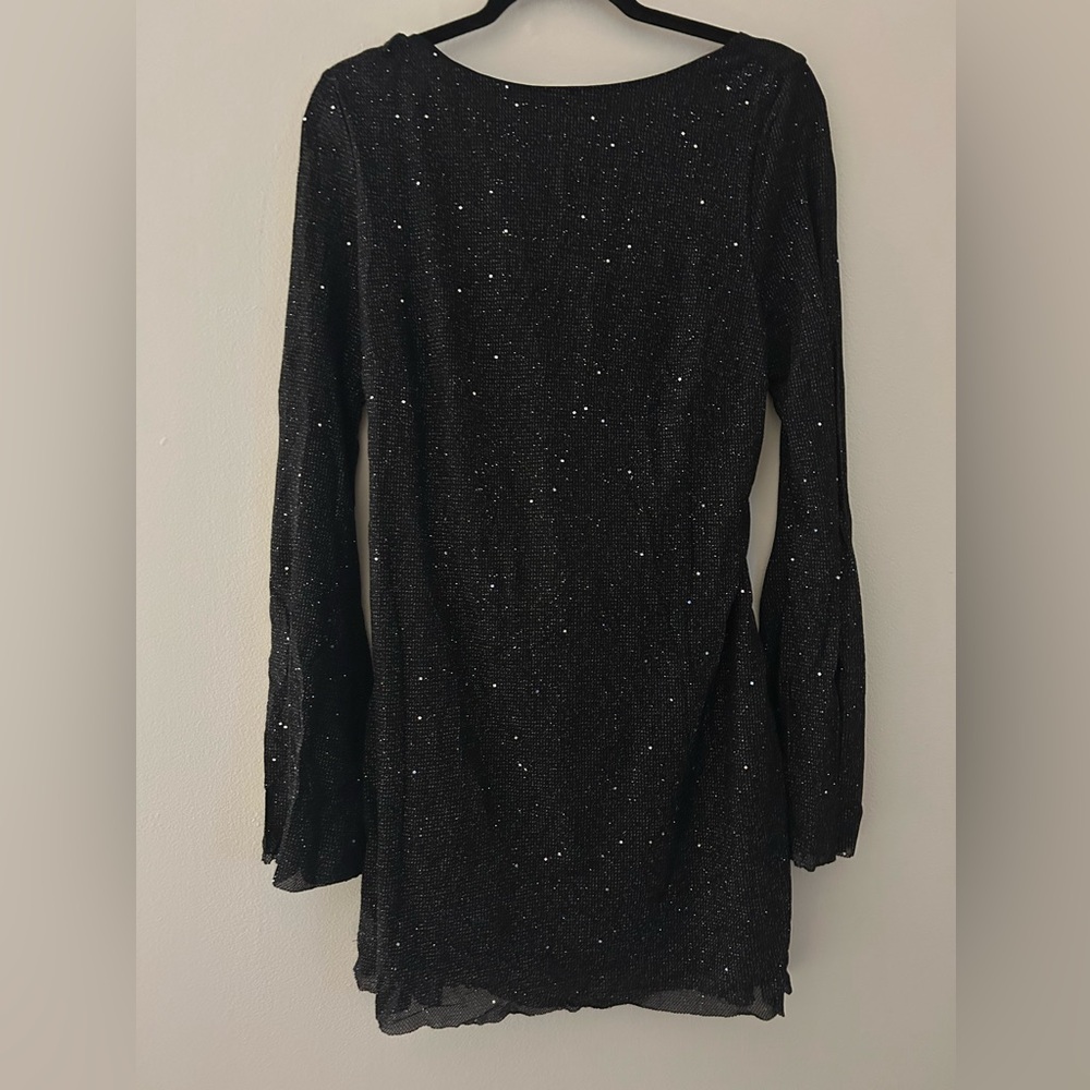 Sparkly black long sleeve mini dress with low back size large